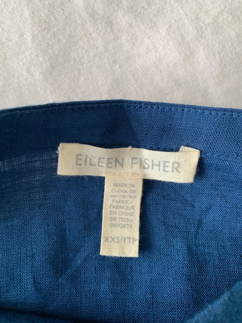 Eileen Fisher Blue Organic Linen Bateau Neck Boxy 3/4 Sleeve Top XXS - Picture 5 of 10